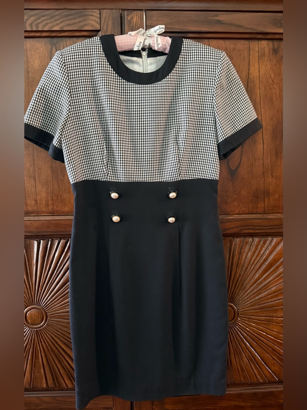 VTG 1980s Santa Fe Houndstooth Double Breasted Wiggle Dress 10